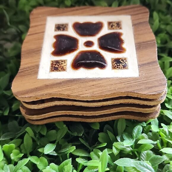 Vintage Mosaic Coasters With Wood Backing - Picture 1 of 6